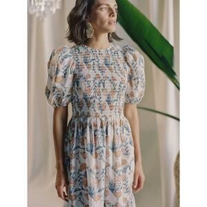 Damaris Bailey Romantic Coastal Chic Vibe Seashell Smocked Pattern Dress XS-S